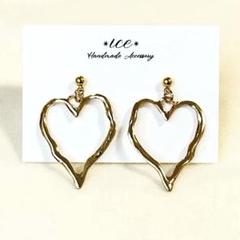 536◇ゴールド　ハート　シンプル　大ぶり　ハンドメイド　ピアス　イヤリング