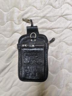 黒いレザー スマホショルダーバッグのサムネイル