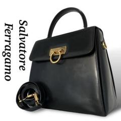 新品未使用級 サルヴァトーレ フェラガモ ショルダーガンチーニ シボ革 ブラック FERRAGAMO フェラガモ Salvatore Ferragamo バッグ ジョアン