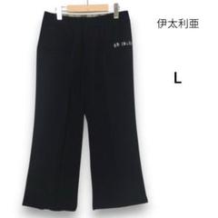 4921【イタリヤ】カジュアル パンツ L ブラック 春夏 スラックス ビジュー
