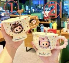 Yuさん様 labubuキャラクター 陶器マグカップ スプーン付き 茶色とピンク