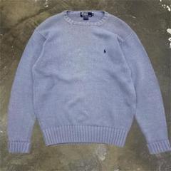 ◎90s~ Ralph Lauren ポニー刺繍 コットンニット M ブルー
