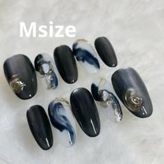 Mサイズ 現品ネイル スモーキーマーブル×ゴールドアートネイル