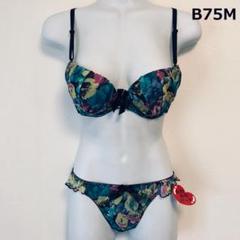 【stir】花柄 シフォン モールドカップ ブラ＆ショーツ★ブルー B75M