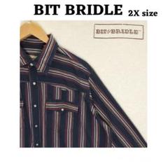 BIT BRIDLE ２Ｘサイズ ストライプ 長袖シャツ ネイビーのサムネイル