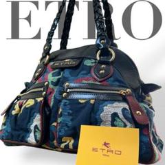 【未使用級】　ETRO　エトロ　トートバッグ　派手　レトロ　ロゴ　花柄　肩掛け◎ 未使用級】ETROエトロトートバッグ派手レトロロゴ花柄肩掛け◎