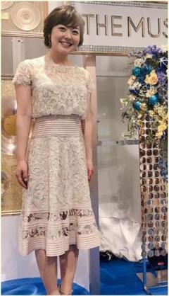 美品　タダシショージ　ロング　ワンピース　総レース　切り替え　ベージュ　S 美品タダシショージロングワンピース総レース切り替えベージュS