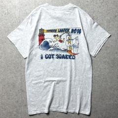 GILDAN 半袖Tシャツ　両面プリント　イベントT レトロ　イラスト　グレーS