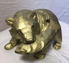 木製クマと魚の彫刻 金色 m94789168887_1.jpg?1635052614