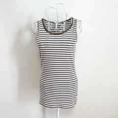 a.v.v ボーダー ノースリーブ トップス M ストレッチ チュニック 茶
