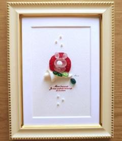 シーグラスアート【天然レッドシーグラスの苺アート】 2Lsize