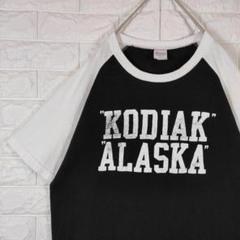 ラグラン Tシャツ デカロゴ 半袖 ブラック ホワイト L