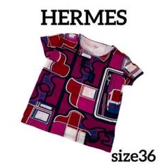 HERMES エルメス Tシャツ 36 マルチカラー 総柄 ピンク コットン