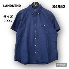 即購入OK】LANDS'END シアサッカー 半袖シャツ サイズXXL ネイビー