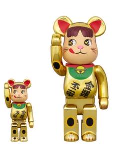 マ*熊様 BE@RBRICK 招き猫 ペコちゃん 金運　ダブル小判 金メッキ 新のサムネイル