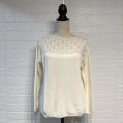 美品✨️レース編みニット✿日本製✿ゆったりサイズ✿綿混✿麻混✿春ニット✿ホワイト
