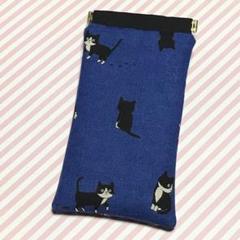 ハチワレちゃん☆ネイビー♪ハンドメイド＊バネポーチ☆ペンケース＊メガネケース