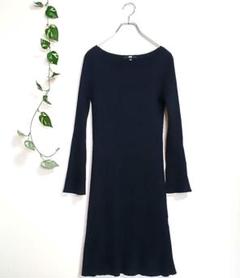 a886　UNIQLO ユニクロ　リブワンピース　ネイビー　長袖　総丈92cm