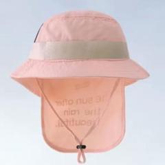 キッズ　サファリハット　ピンク　紐付　日除け付　帽子　UV効果　UPF50