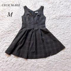 M458 【セシルマクビー】チェック柄ノースリーブワンピース M 上品可愛い