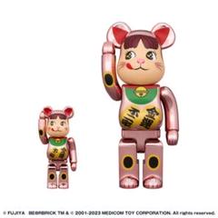 BE@RBRICK招き猫ペコちゃん金運ダブル小判桃金メッキ100% & 400%のサムネイル