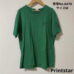 メンズ　緑のフラワーモチーフ刺繍Tシャツ　Printstar サイズM