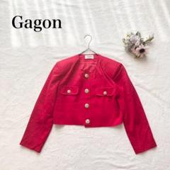 ヴィンテージ 昭和 80’s 90’s バブリー 金ボタン 古着 ノーカラー Gagon】ノーカラージャケット（M） クロップド 金ボタン
