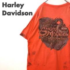 2240 ハーレーダビッドソン　ビッグロゴ　半袖　Tシャツ　ペンキ　オレンジ