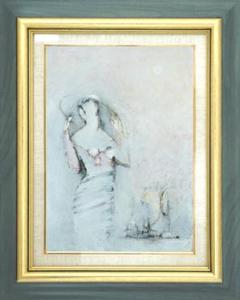 絵画インテリア 額付( 青緑＋金色の枠) 油絵 F4-051713 人物女性像 絵画インテリア 額付( 青緑＋金色の枠 ) 油絵 F6-050213 人物