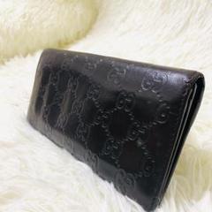 GUCCI ブラックレザー 長財布 GGパターン ダークブラウン