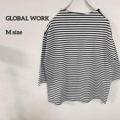 美品GLOBAL WORK ボーダー柄 五分袖Tシャツ ゆったりM b014②