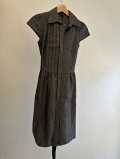 グレー シャツワンピース 半袖 ウエストリボン付き7号