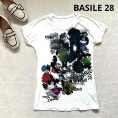 【バジーレベントット】 L プリント 半袖Tシャツ リボン付き　ホワイト