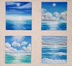 海の絵　風景画　サーフィン　アート　パステル画　絵画　インテリア　オイルパステルのサムネイル
