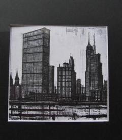 ベルナール・ビュッフェ、「NEW YORK-O.N.U.」、希少画集の額装画 ベルナール・ビュッフェ、「NEW YORK-O.N.U.」、希少画集の額装