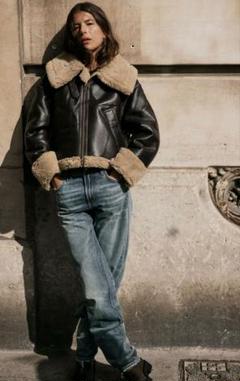 ZARA レザー ボア ライダースジャケット S ZARA 24FW フェイクレザー ライダースジャケット 8491/500