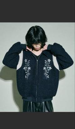 Camphor wood 花刺繍ラメツイードスタジアムジャケット Navy L