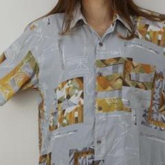 古着 柄シャツ ヨーロピアン ポリエステル 古着女子 日本製