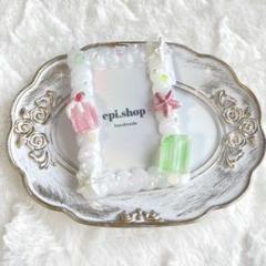 974♡ ホイップデコ トレカケースデコ 夏 海の家 アイスクリーム ピンク×緑