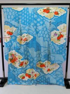 専用3点【Q2866】BB大きいお仕立て上がり正絹振袖 水色地に花柄 刺繍 絞り 専用3点【Q2866】BB大きいお仕立て上がり正絹振袖 水色地に花