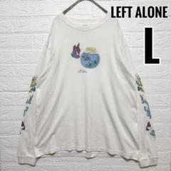 レフトアローン　ロンT 長袖カットソー　プリント　袖プリント　白　【L】