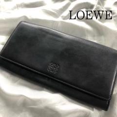 ロエベ✨アナグラム ロゴ刻印 ゴールドジップ 収納多数 レザー 長財布 黒 美品