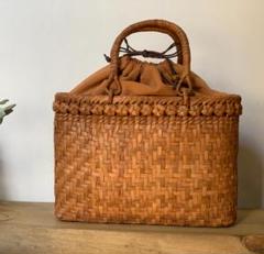 山葡萄 かごバッグ 六角花結び編み 網代編み 変則二重編み 手提げ 内布付き