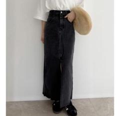 新品　AMIE original フロントスリットデニムスカート black 黒