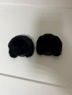 黒フェイクファー ヘアクリップ 2個セット　パンダの耳