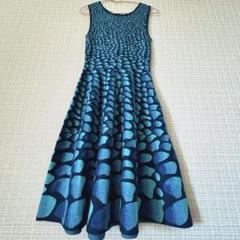 贈り物 美品 ISSA イッサ ロンドン ニット ワンピース 水玉 ジャガード ワンピース