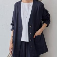 未使用級 ビアズリー 24SS トロミラフハオリ ノーカラージャケット ネイビー 未使用級 ビアズリー 24SS トロミラフハオリ ノーカラー