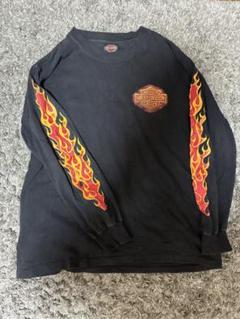 USA製 ハーレーダビッドソン スカル ブルーフレイム ロンT ファイヤー XL 90s Harley-Davidson Blue flame Fire pattern ハーレー