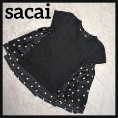 【人気】サカイ☆20SS ポルカドット ドッキング Tシャツ ブラウス ブラック sacai サカイ 20SS Polka Dot T-Shirt ポルカドット ドッキング