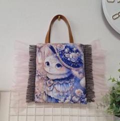 トートバッグ　ミニトートバッグ　サブバッグ　秋桜柄　ジャガード織　猫柄パネル生地